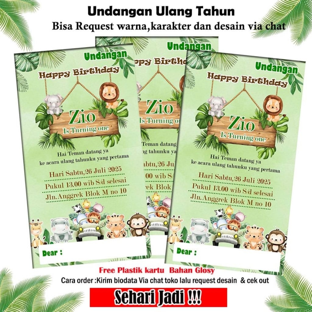Undangan ulang tahun anak isi 5 pcs  (1000/pcs) + Desain foto /undangan ulang tahun anak custom/unda