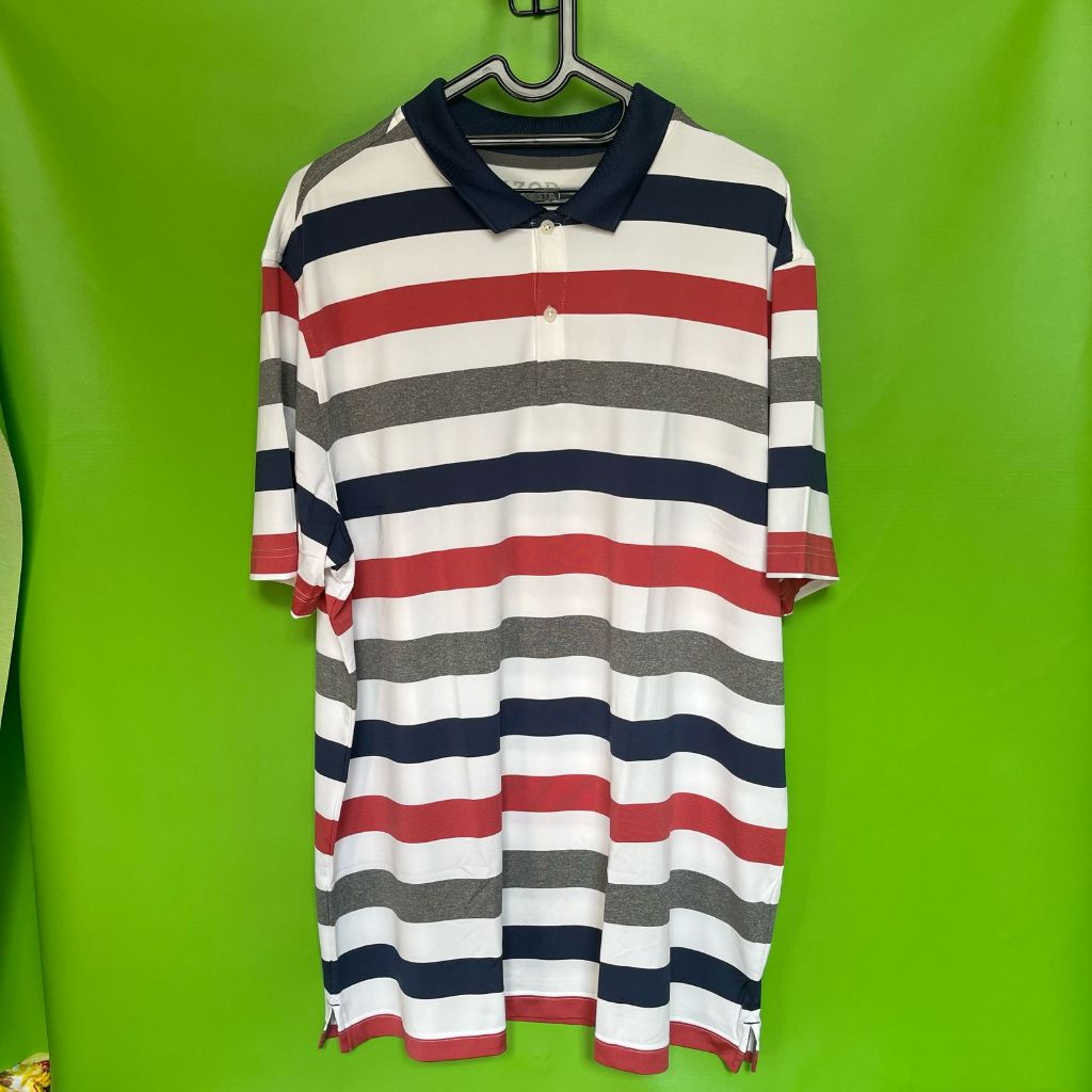 Apparel Kaos Polo Strip Merah Biru Putih