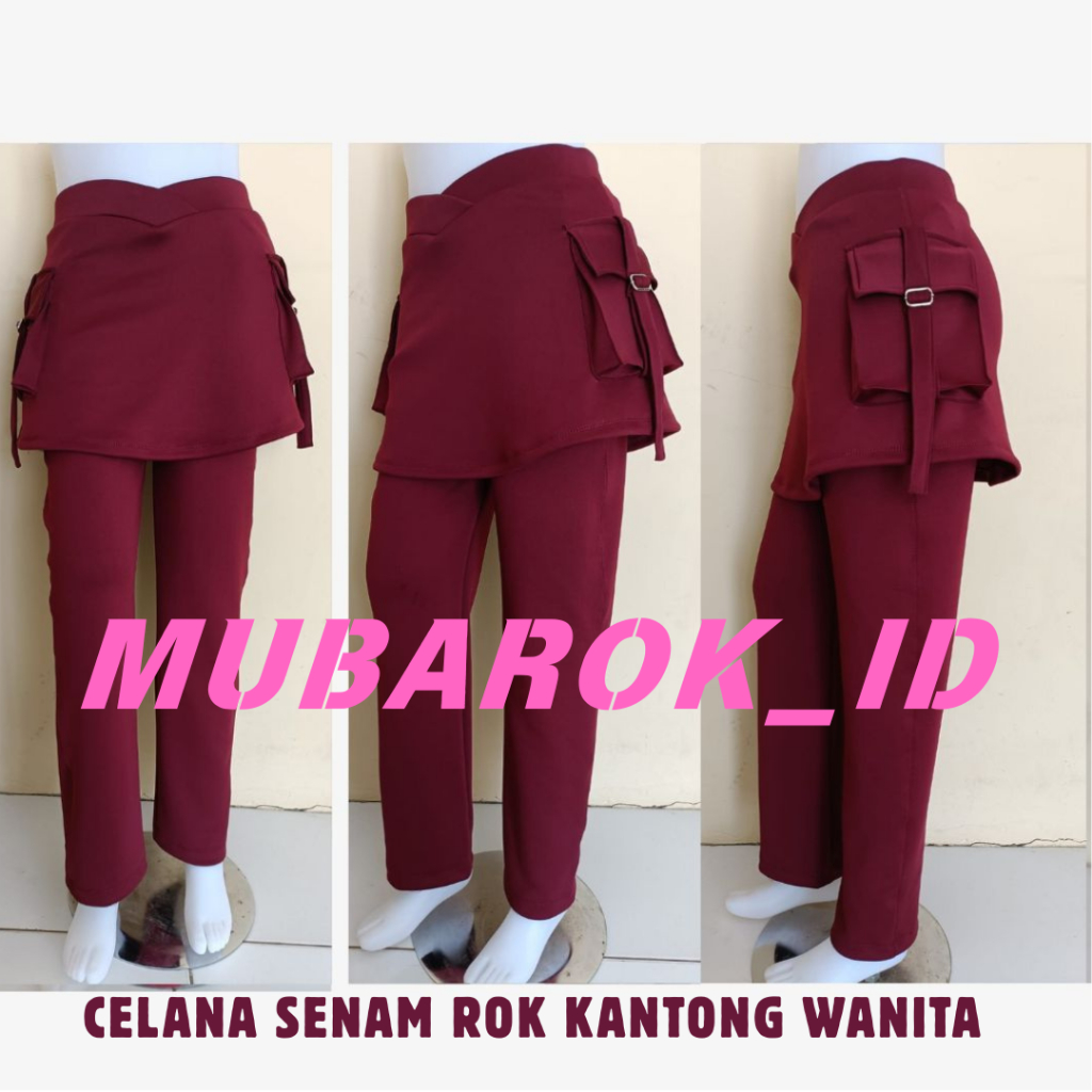 TERLARIS celana senam rok kantong wanita/celana senam rok kantong pinggir/celana senam wanita/maroon