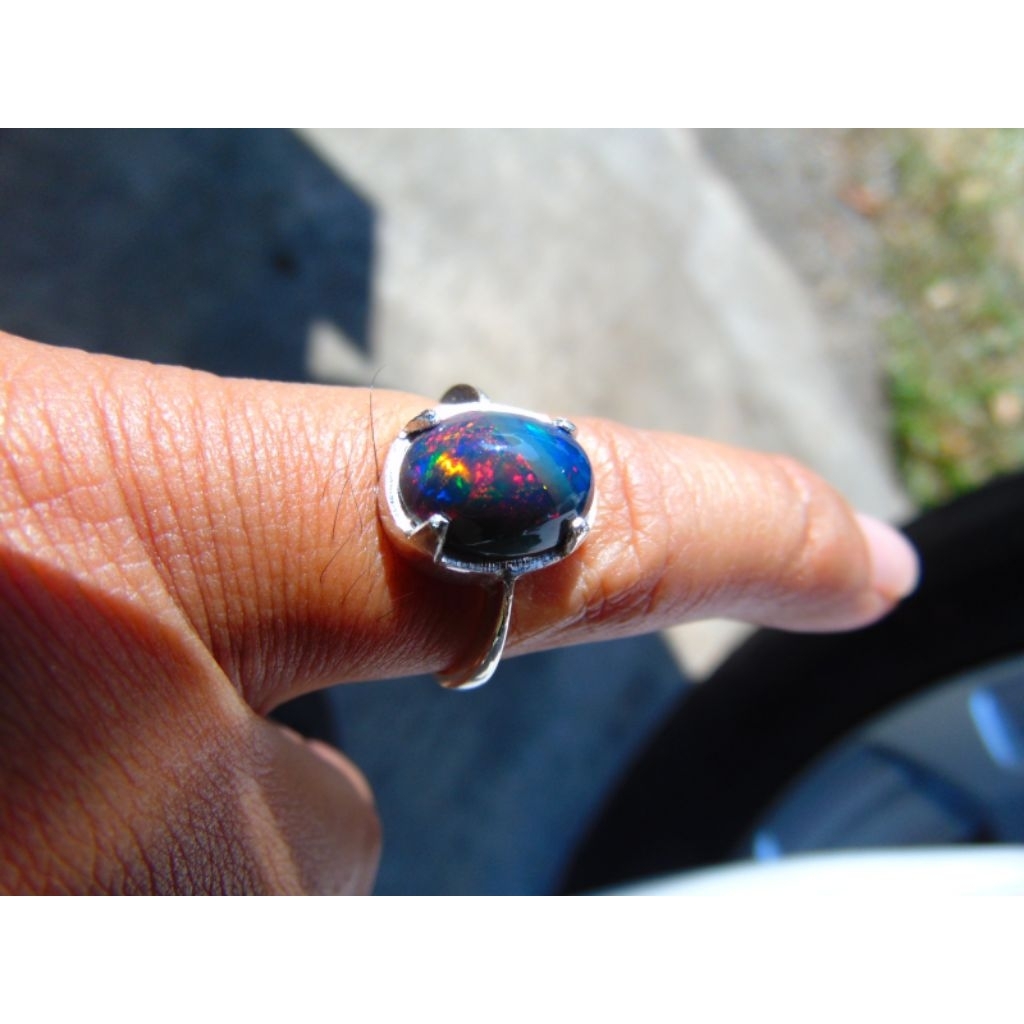 cincin perak 925 batu opal cabochon
