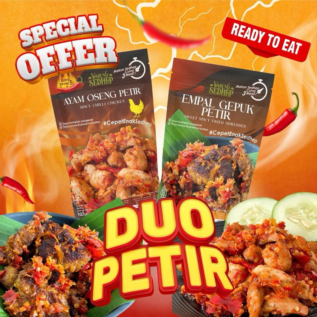 

DUO PETIR AYAM & EMPAL WARUNG SEDHEP | Ayam Oseng + Empal Gepuk Pedas | Ready to Eat Warung Sedhep