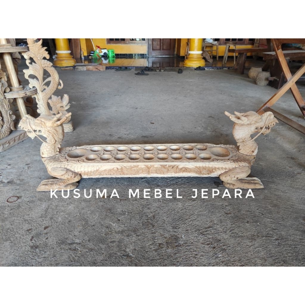 Dakon Congklak Ukir Jepara Motif Naga Duduk Kayu Jati Mewah Khas Mebel Jepara - Panjang 120cm x Leba
