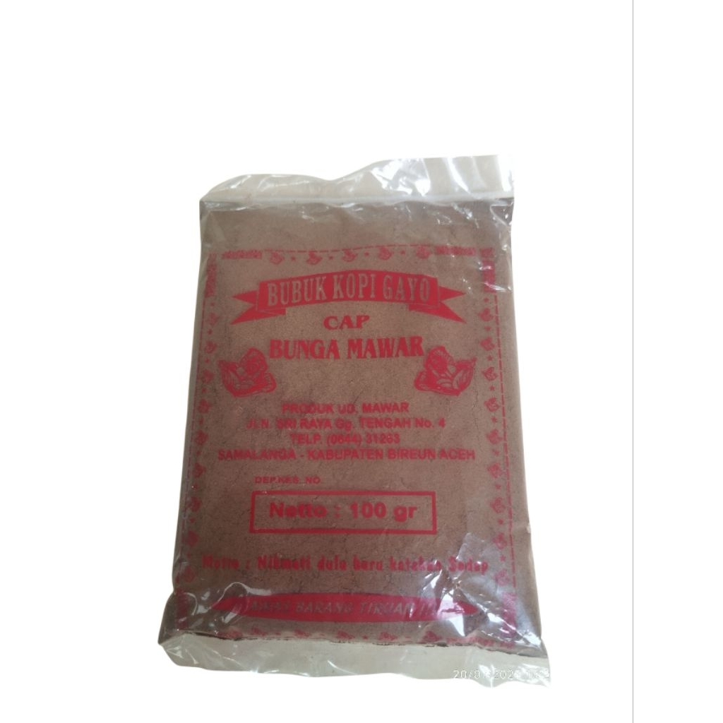 

100 Gram Kopi Bubuk Halus Gayo Murni Cap Bunga Mawar