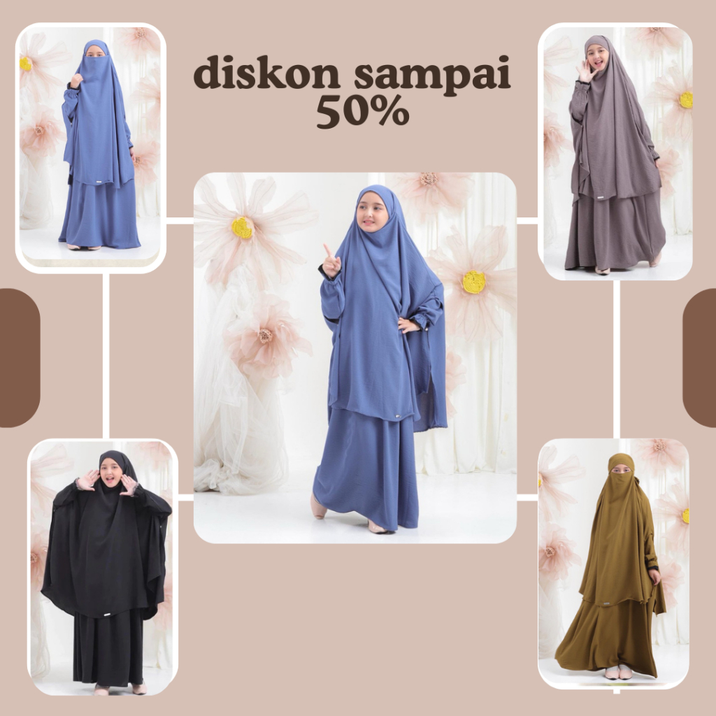 Baju Gamis Anak Perempuan  Syar'i Cadar WARNA HITAM One Set Cringkel Airflow Usia 1 Sampai 11 Tahun 