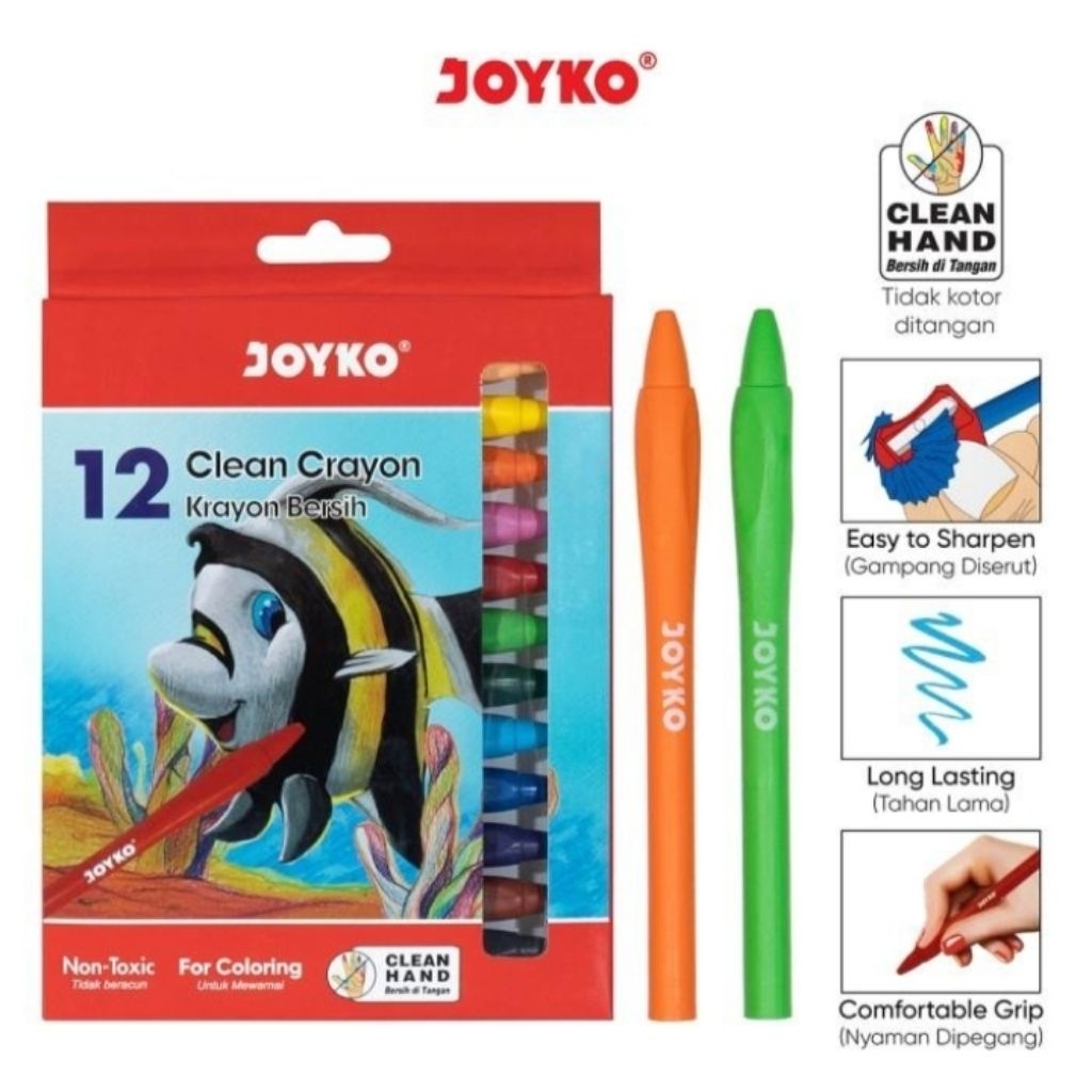 

Krayon Bersih Clean crayon Joyko CLCR-12 12 warna