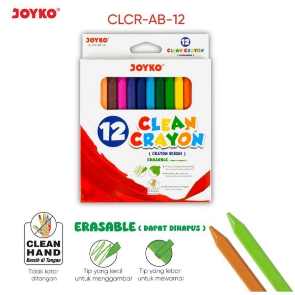 

Joyko krayon Bersih Dapat dihapus Clean Crayon Erasable 12 warna CLCR-AB
