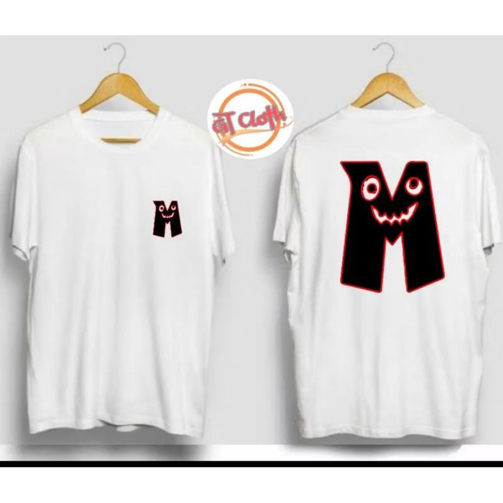KAOS DISTRO INISIAL HURUF M LOGO MONSTER BAHAN COTTON COMBED 30S