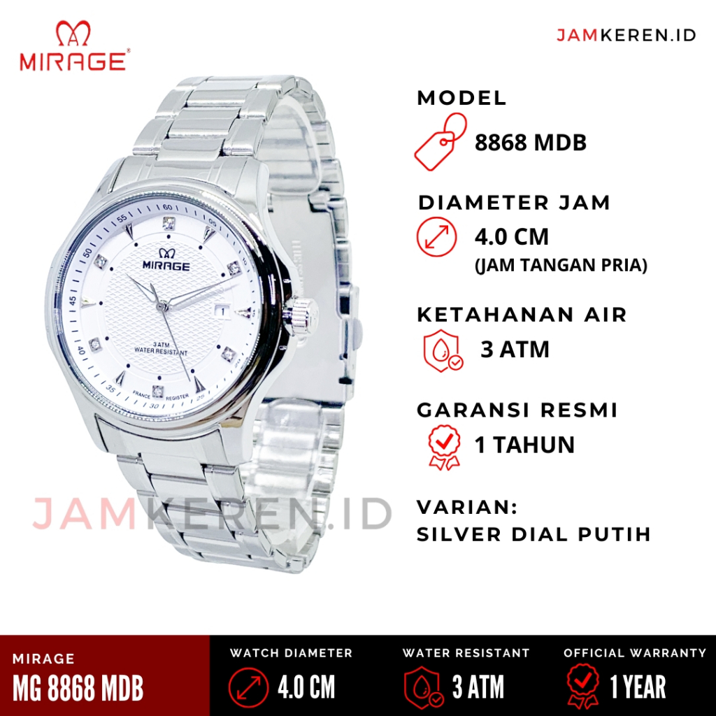 Mirage - Jam Tangan Mirage Pria - Jam Tangan Pria Original - Jam Tangan Pria Stainless Steel 8868 MD