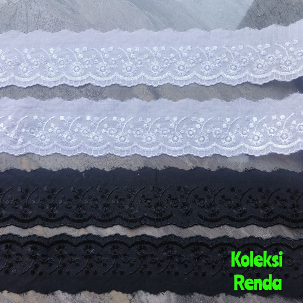 Renda katun jepang, renda bordir katun (per roll 15yard)