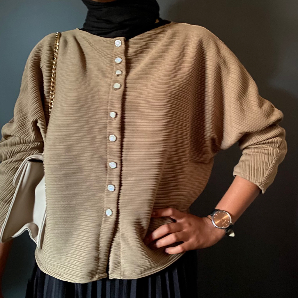 Atasan Wanita Batwing Knit Crop Lengan Panjang | Baju Rajut Longgar Polos Kekinian Hijab Friendly