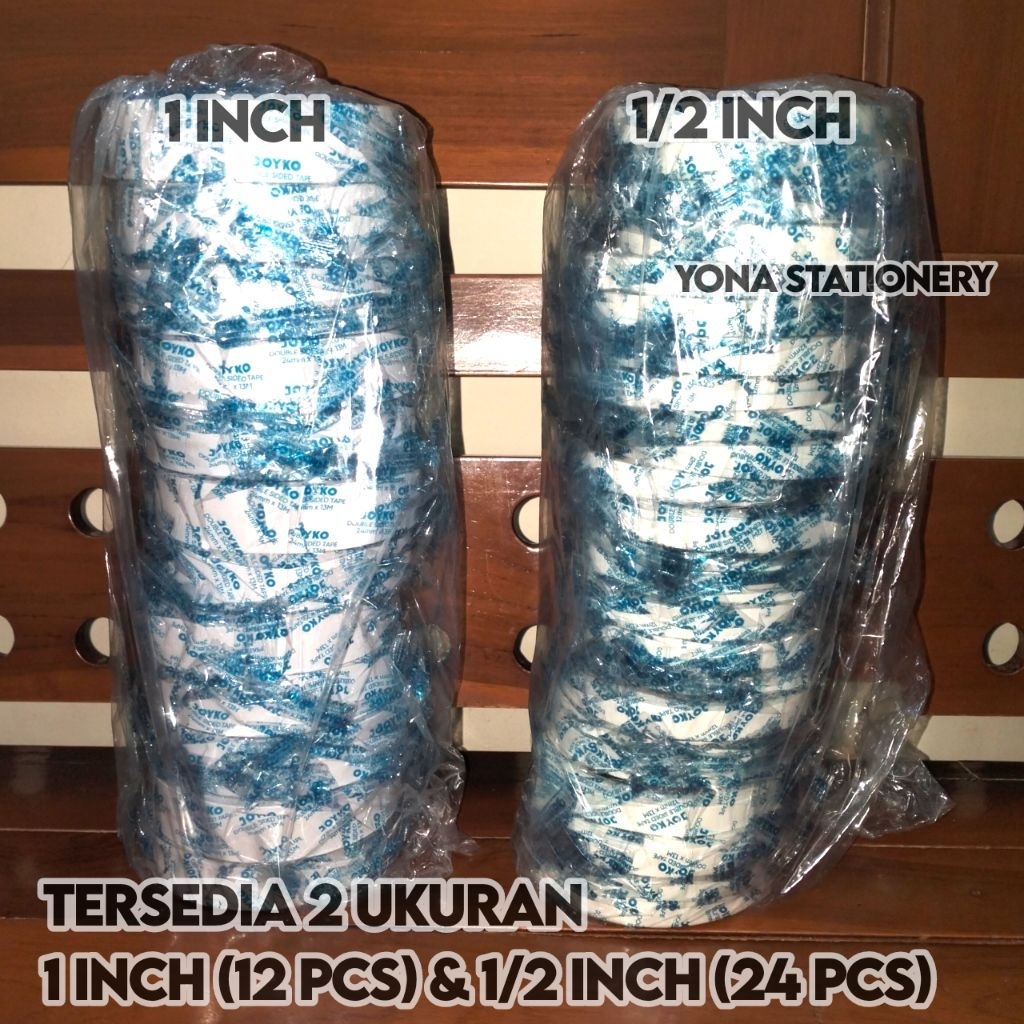 

Double Tape Joyko 1 Inch & 1/2 Inch | 1 Inch: 12 Pcs & 1/2 Inch: 24 Pcs