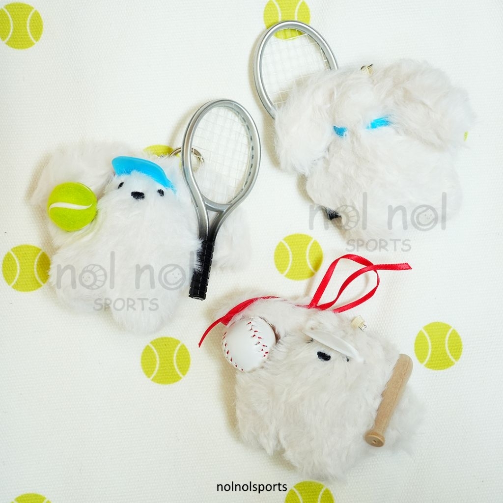 NNS tennis mini dog baseball doll bag charm boneka anjing gantungan tas olahraga lucu kecil
