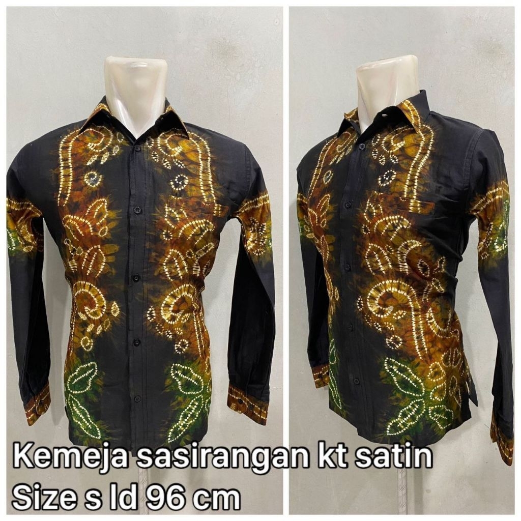 kemeja sasirangan asli hitam gold bahan katun satin