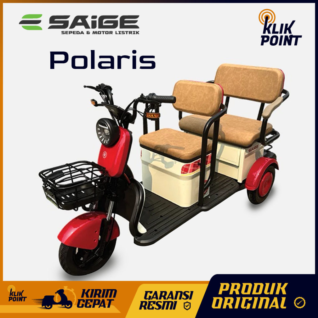 Sepeda Listrik Roda 3 SaiGe Polaris Power 800W Kursi Luas, Bagasi Luas Garansi Resmi