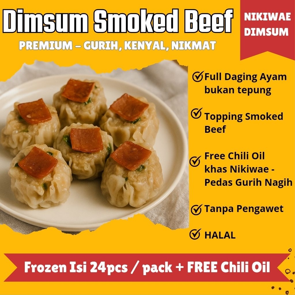 

Dimsum Smoked Beef FROZEN Isi 24 pcs + FREE Chili Oil | Full Daging Ayam HALAL | Tanpa Pengawet