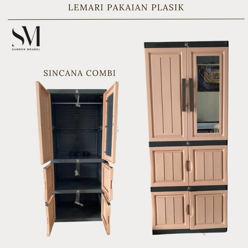 LEMARI PAKAIAN PLASTIK SINCANA COMBI KACA GANTUNG
