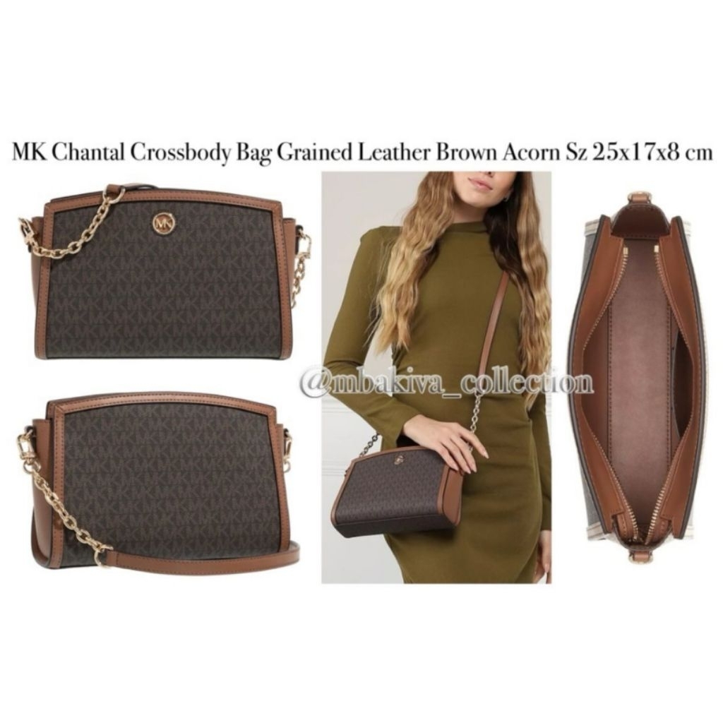 MK Chantal Crossbody Bag Grained Leather Brown Acorn