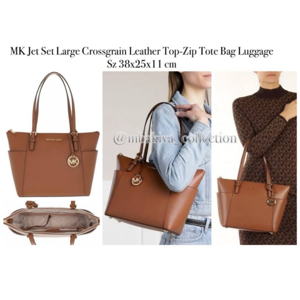 MK Jet Set Large Crossgrain Leather Top-Zip Tote Bag Luggage