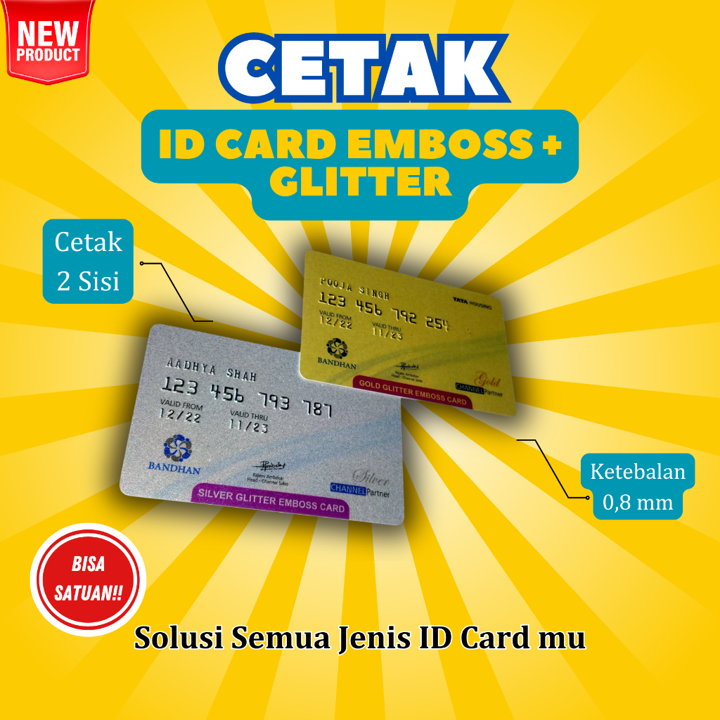 

Jasa Cetak ID Card Emboss + Glitter, Huruf Timbul dan efek glitter id card murah dan indah