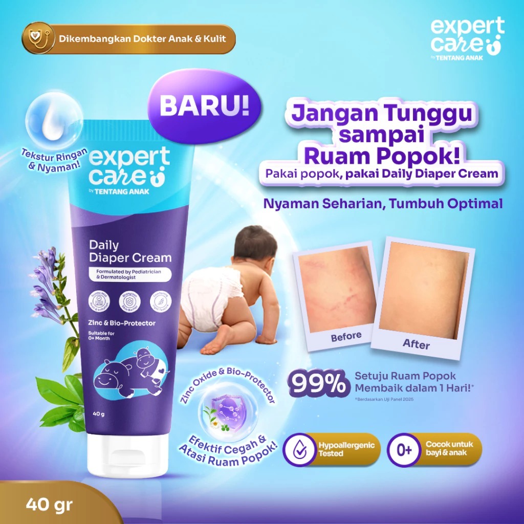 Diaper Rash Cream - Expert Care Daily Diaper Cream 40 g dengan Zinc Oxide, Panthenol & Bio-Protector