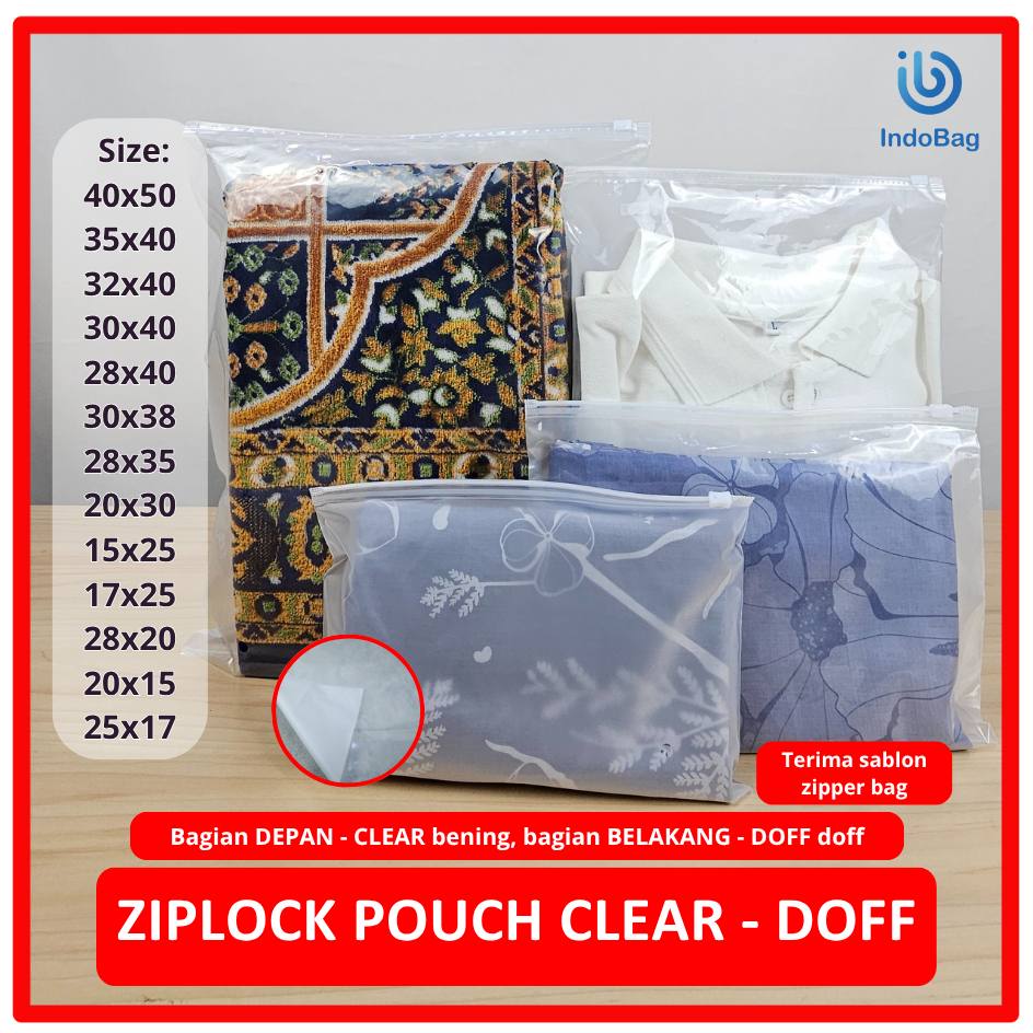 

IndoBag - Ziplock Bag Clear - Doff Bisa Custom Sablon Zipper Bag Packaging Organizer Traveling