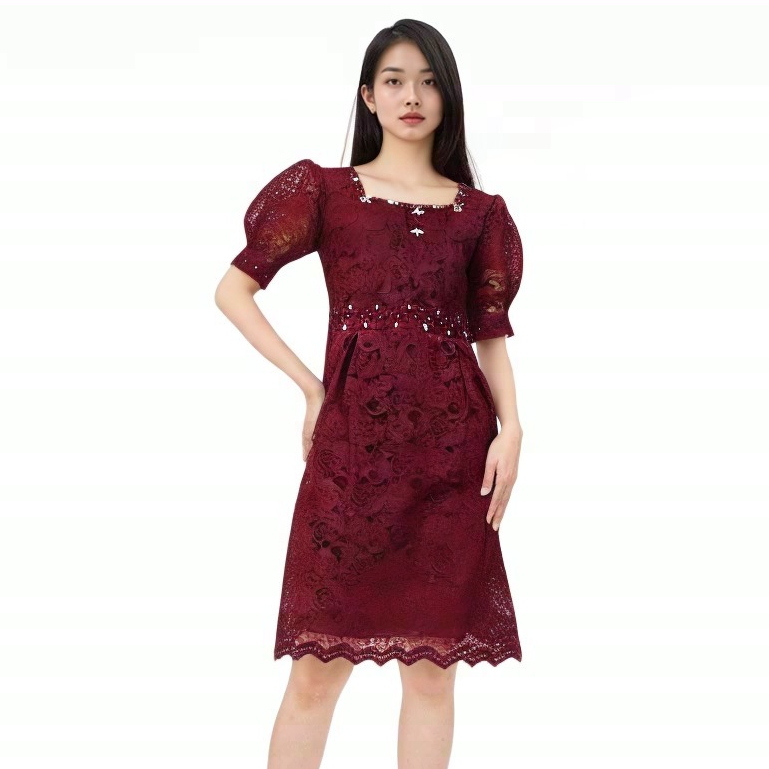 MINASA - Dress Brokat Semiprancis Full Payet Mewah/LONG DRESS SUPER/LD90-125CM L- JUMBO/ BROKAT PRAN