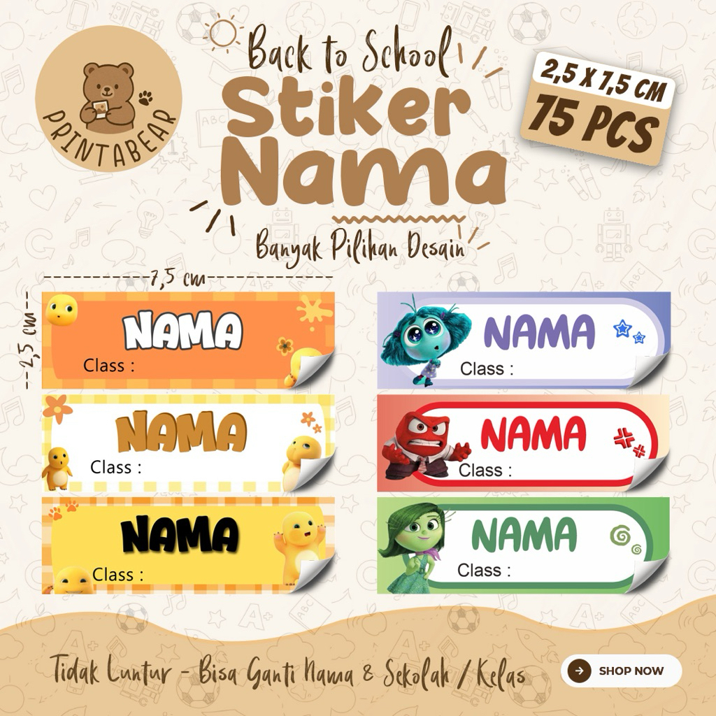 

[75 PCS] 01A-STICKER NAMA ukuran 2,5x7,5cm / Stiker Buku Tulis Anak Mata Pelajaran Sekolah TK SD SMP