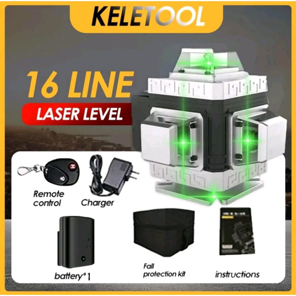 Waterpas Laser Waterpass green Lot Leveling Laser 16 Line 4D 360° Sinar Hijau Akurasi Mesin Otomatis