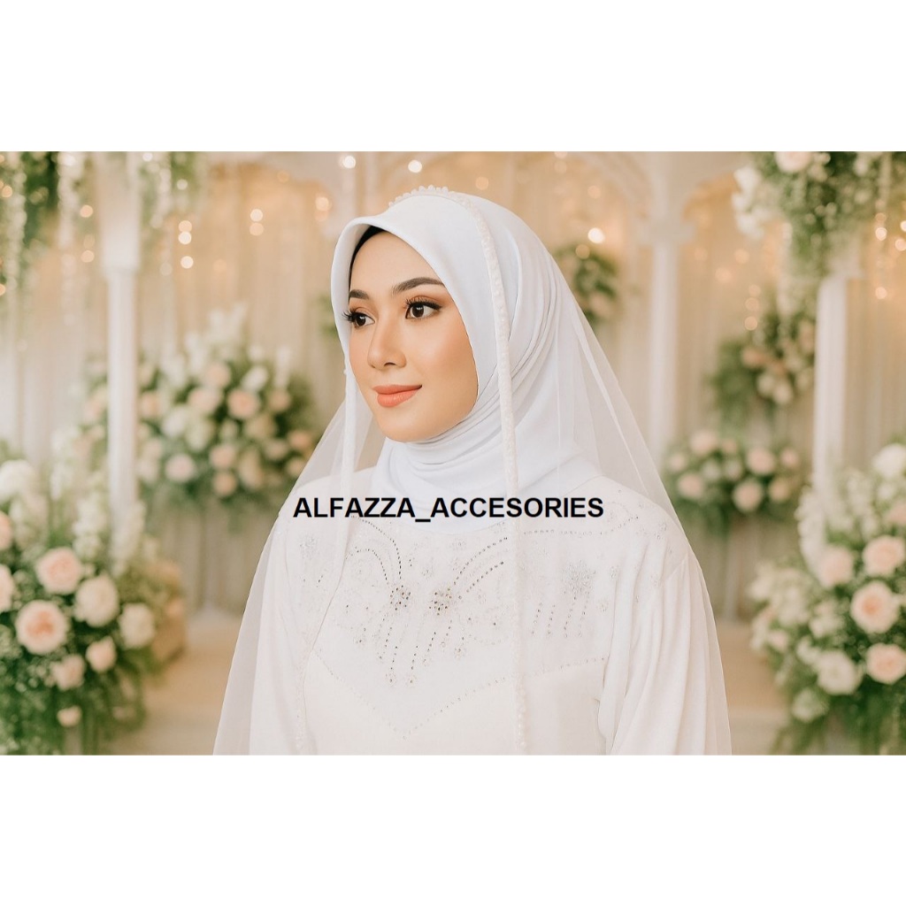 Slayer Pengantin Elegan Mewah | Jilbab Kerudung Veil Wedding Muslimah | Hijab Pesta Akad Nikah