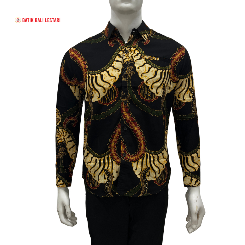 Batik Bali Lestari Kemeja Slimfit Lengan Panjang Hitam (LKFH)