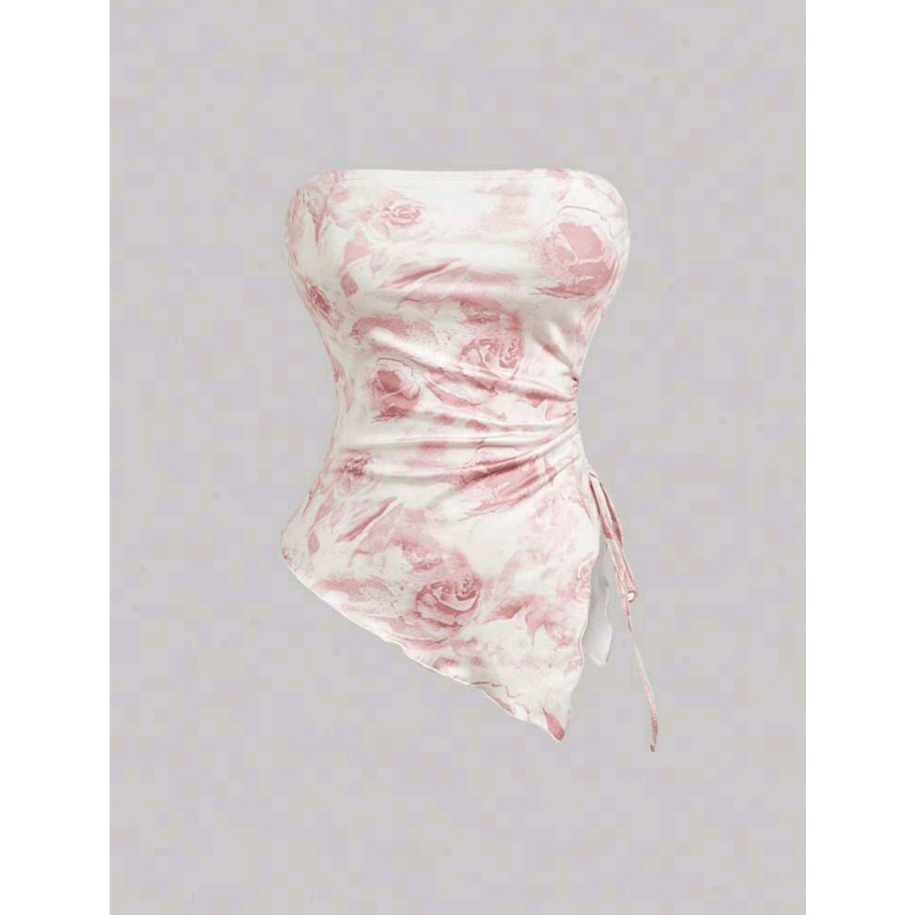 SC Mod Tube Top With Side Drawstring Retro Printed Tube Top