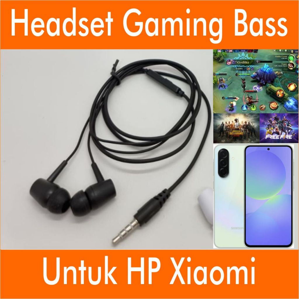 Headset Bass Karet Hitam Stereo untuk HP Xiaomi Redmi 15C 14C 13C 12 11 10 10A 10C 9 9A 9C 8 8A 7 6 