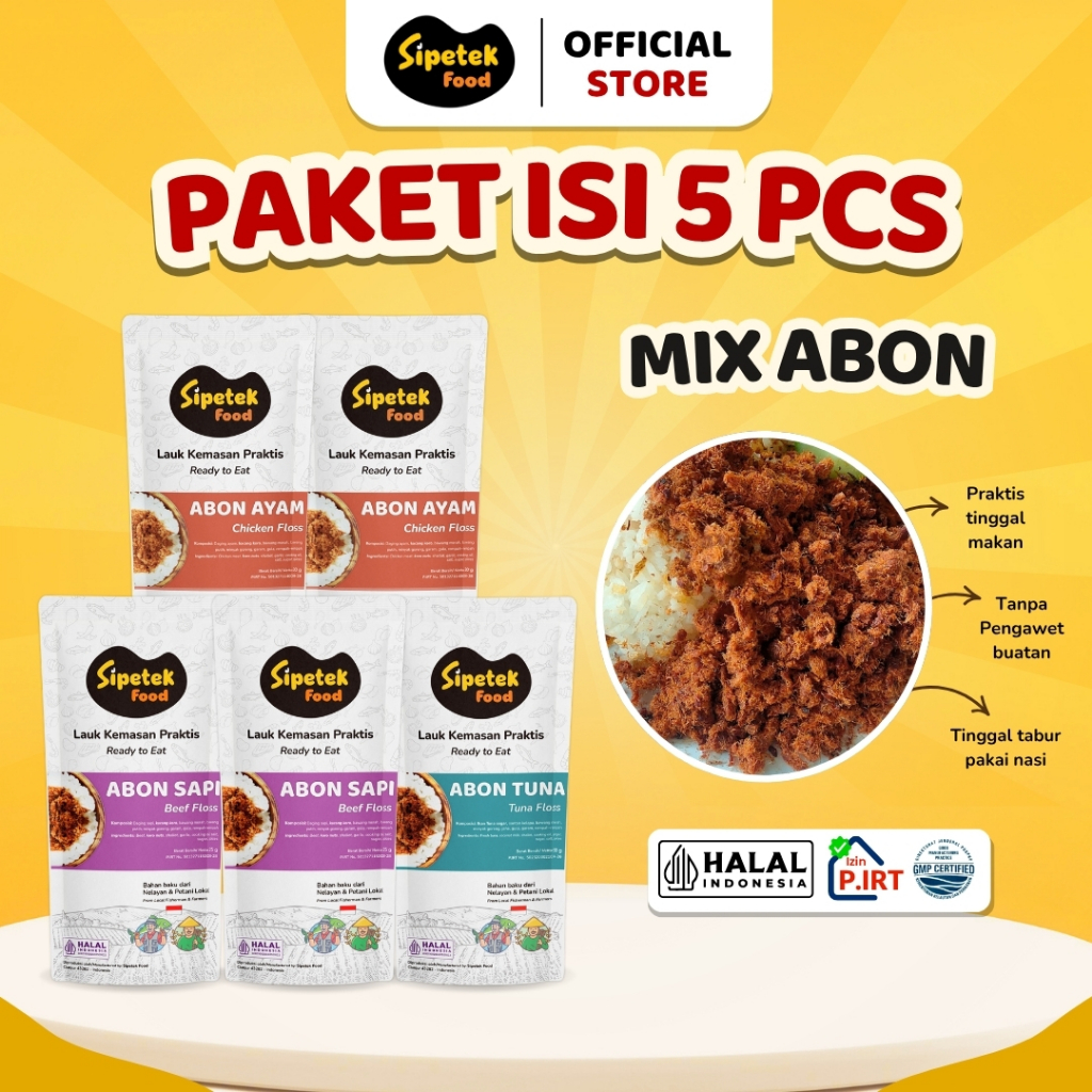 

[LEBIH HEMAT] Paket Serba Abon Daging Sapi, Ayam & Ikan Tuna Pouch Sipetek Food