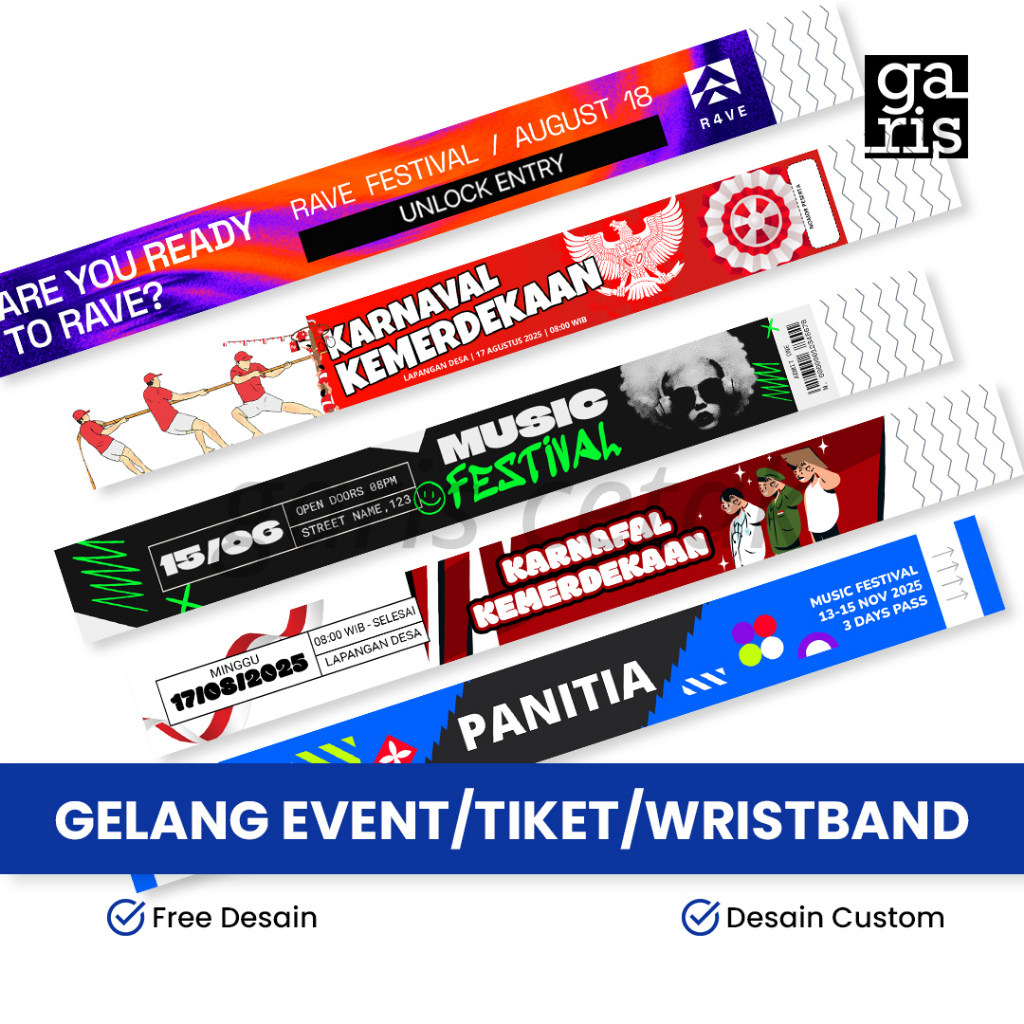 Tiket Gelang/Tiket Event/Wristband Custom Event Wahana Konser Tiket Gelang Termurah