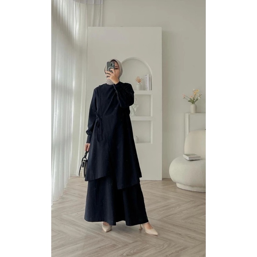 KEKINIAN Samira Set / One Set Wanita Hijab / set tunik kekinian katun rami KEKINIAN