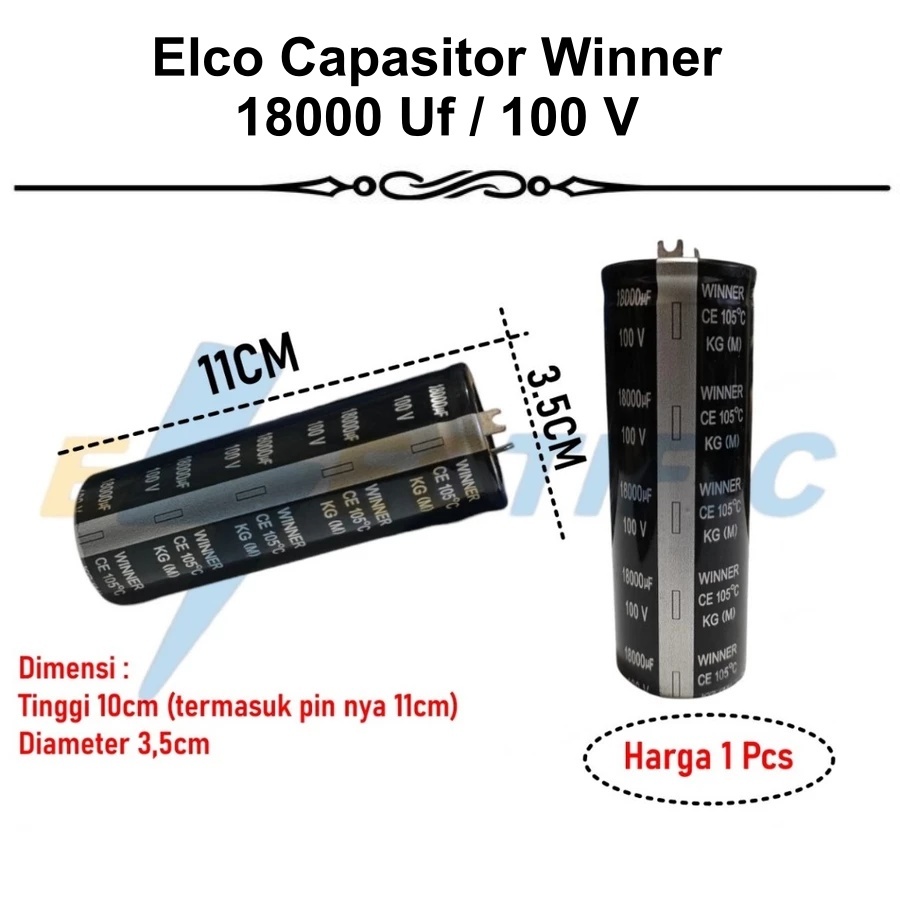 CAPASITOR ELCO WINNER 18000 UF 100 V ELKO 18000UF / 100V MIKRO ASLI Elco 18000uf 100v Winner Hitam