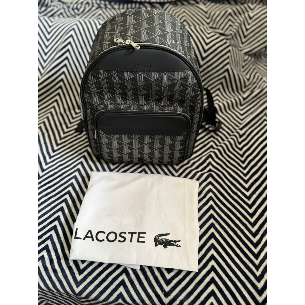 Lacoste Tas Ransel Monogram Hitam Original BNWT (Baru Tanpa Tag)