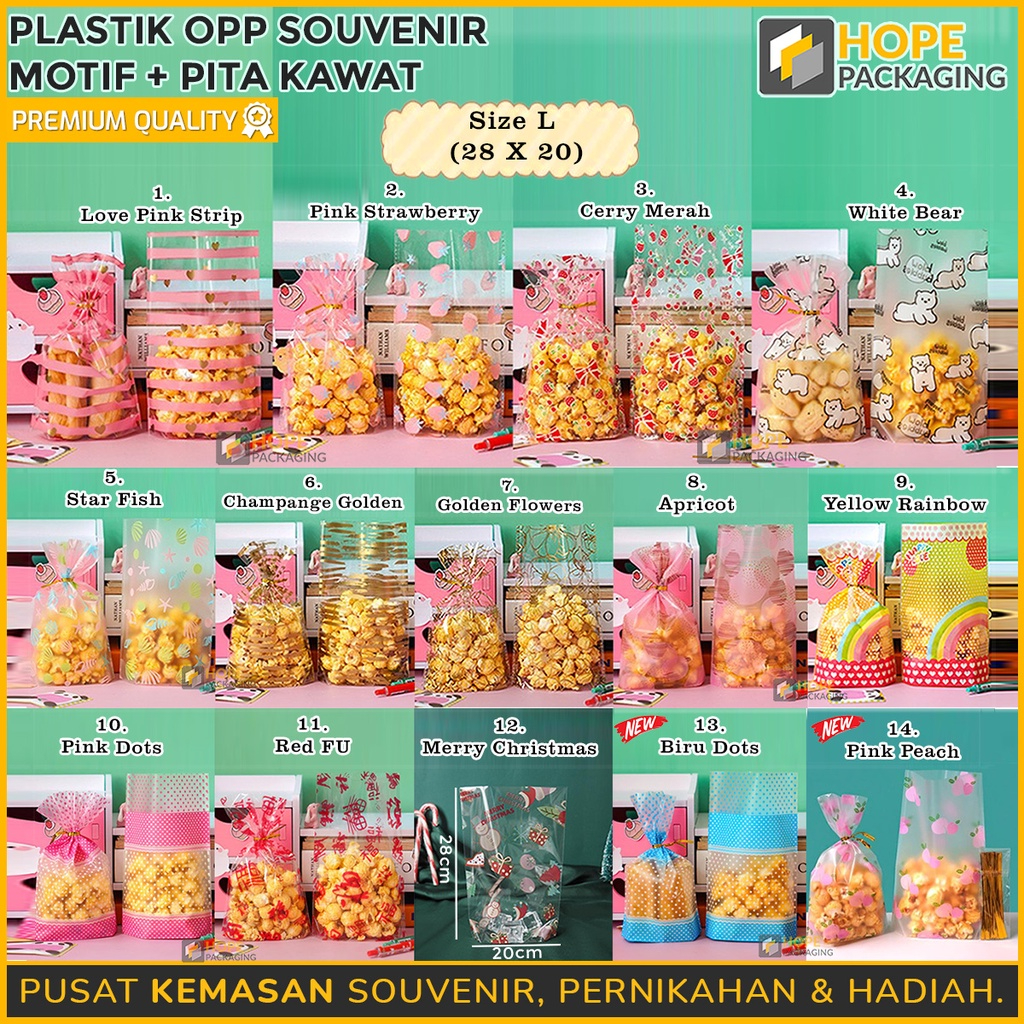 

[ Harga /20 pcs] Plastik Kue Kering / Kemasan OPP Souvenir Ulang Tahun / Plastik Hampers + Kawat SIZE :L