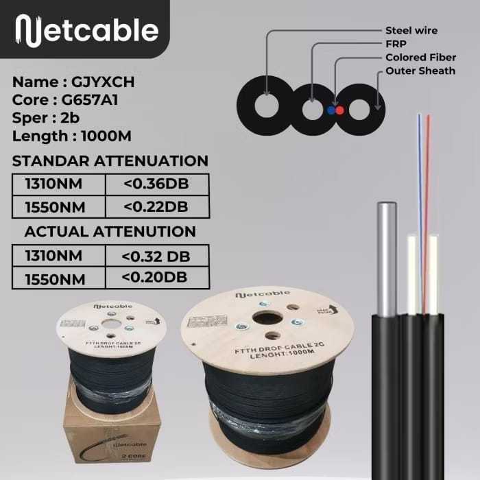 Kabel FO Fiber Optik 2 Core 3 Seling Outdoor 1000 Meter Spectra Vascolink Netcable NYK Eyota
