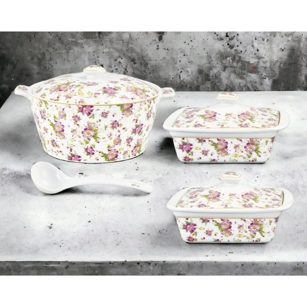 Prasmanan Ivana Sa88 Melati set 3 wadah saji VICENZA, dengan 2 mangkok saji 1300 ml dan 1 mangkuk sa