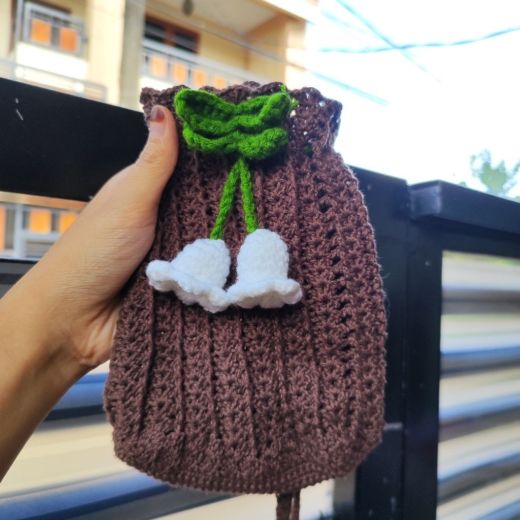 Crochet - Tas selempang serut, Tas Hp Rajut