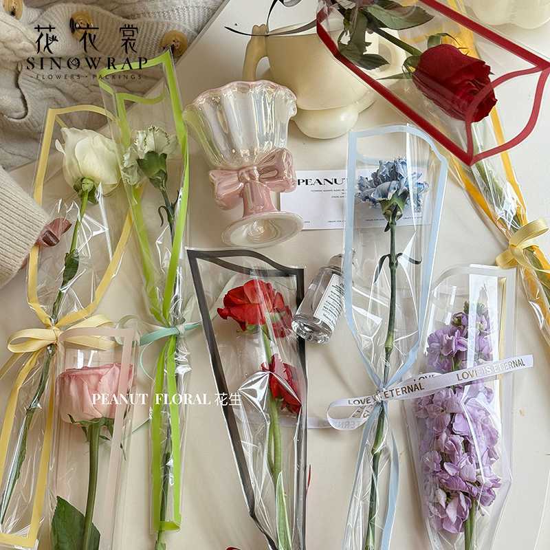 

[1PAK isi 50 PCS] Flower Wrapping Varian List Bening Single Wrapping Single Bouquet Flower Bag Premium Kertas Buket Bunga Satuan Korea Cellophane List Bening Premium Quality Merek Sinowrap [GRADE A]