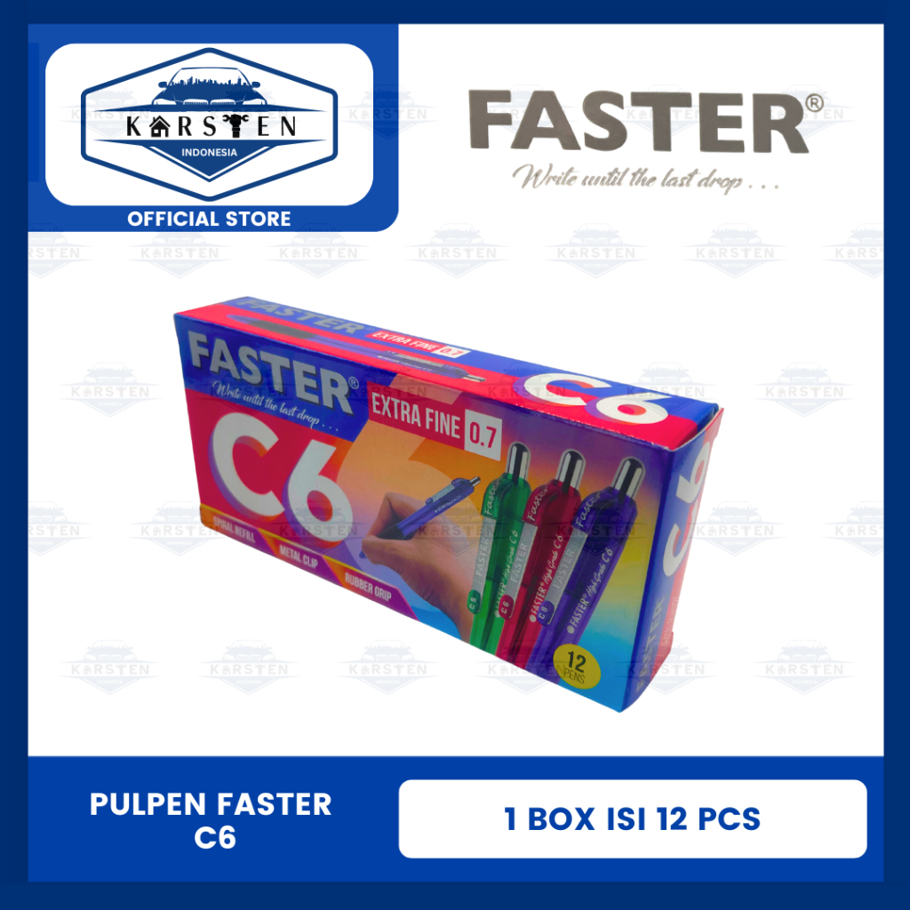 Pulpen | Bolpen | Pena Faster C6 - Hitam (1 Lusin)