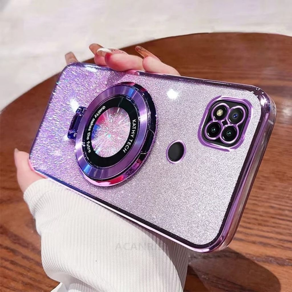 Casing Redmi 9c Soft Case Ring Standing Glitter Mangsafe Terbaru