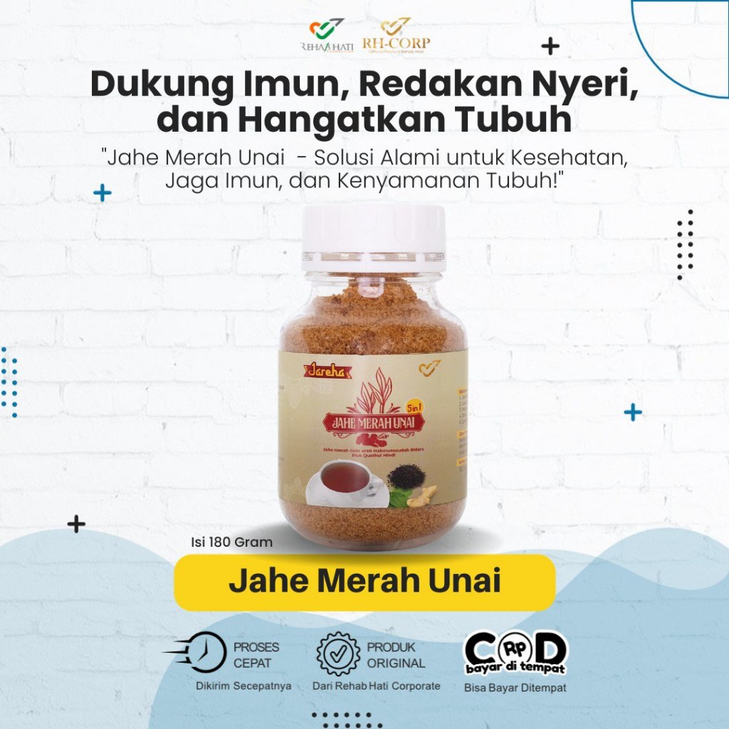 

Jahe Merah Unai Bubuk Plus Gula Aren Lengkap Praktis - Jareha - Jahe Rehab Hati
