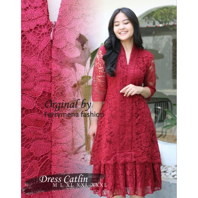 Midi Dress Brokat Catlin Jumbo Ld 96-130cm Gaun Wanita Modern 2024 / Dress Brokat Jumbo Ld 130 Mewah