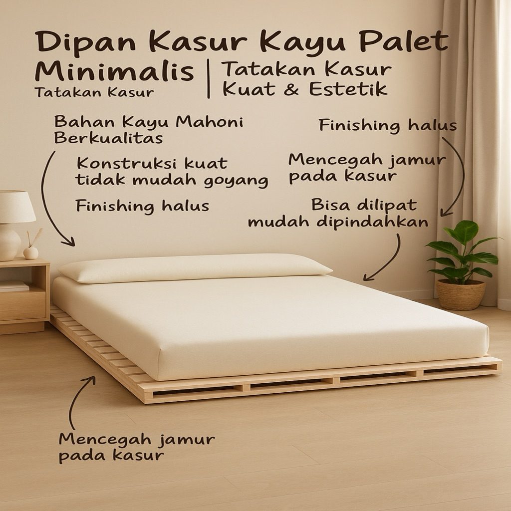 Dipan Kasur Kayu Palet Minimalis | Tatakan Kasur Kuat & Estetik - Custom Ukuran