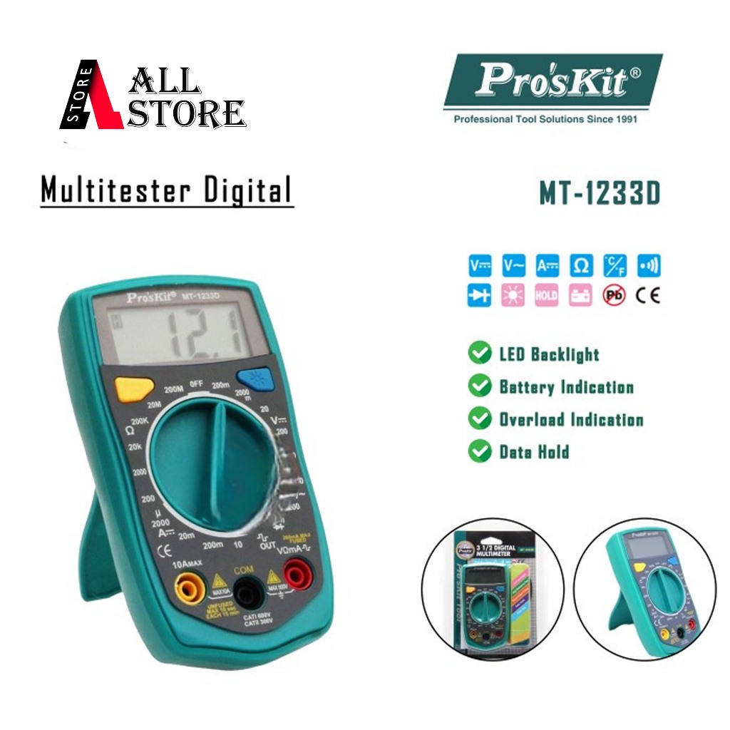 DIGITAL MULTIMETER  - ProsKit MT-1233D - MULTITESTER PROSKIT MT-1233D DIGITAL ORIGINAL