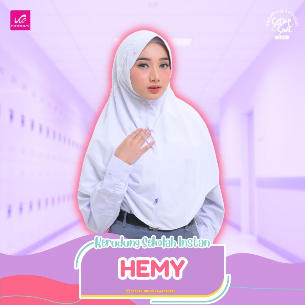 Rabbani - Kerudung Sekolah Instan Hemy Pita Serut Melingkar