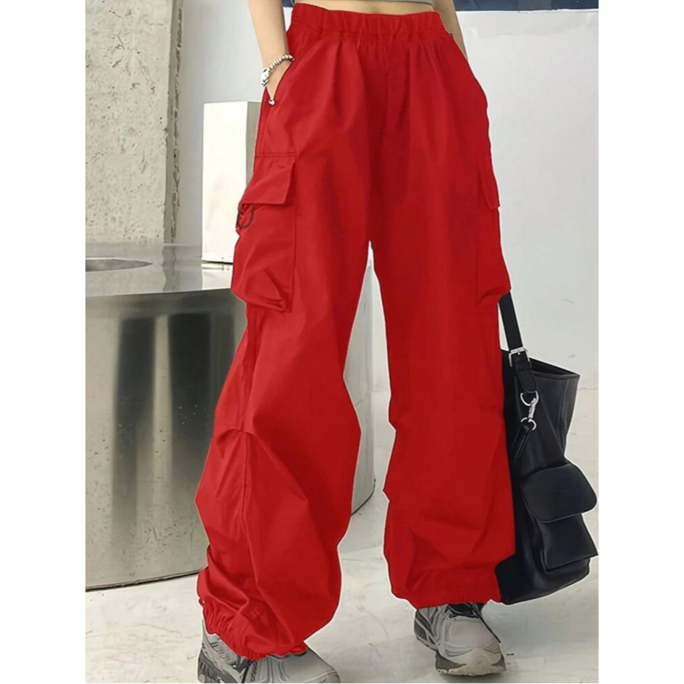 Harajuku Cargo Celana Wanita Jumbo Big Size M-L-XL Kekinian Terbaru Merah / Celana Cargo Merah Wanit